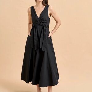 La Ligne Gabrielle Black Sleeveless V-Neck Midi Dress